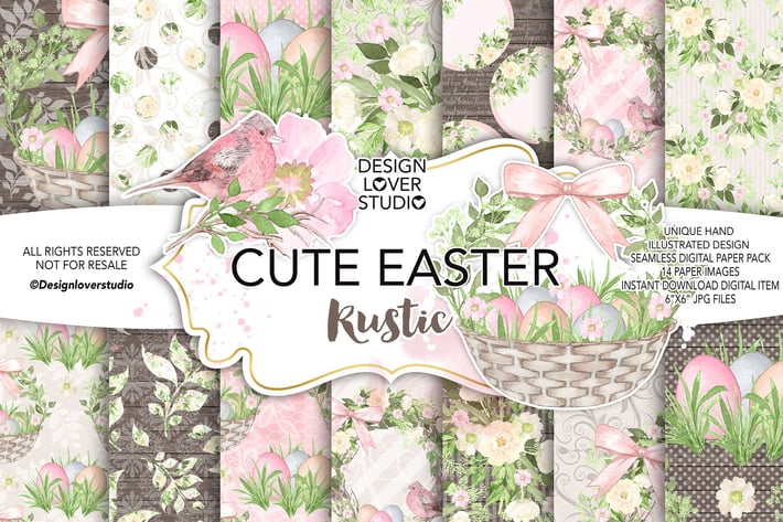 Watercolor Cute easter digital paper pack 1