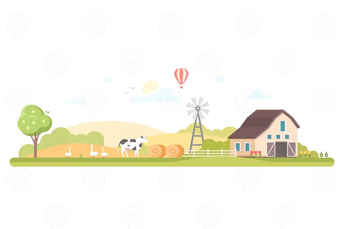 Rural landscape - flat design style illustration