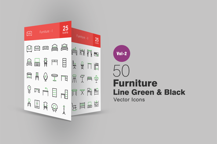50 Furniture Line Green & Black Icons
