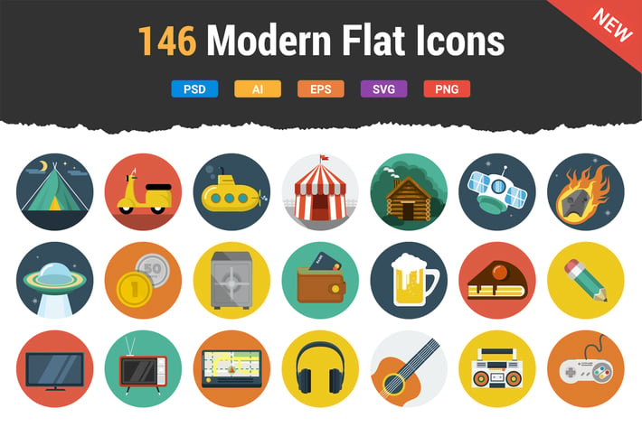 146 Modern Flat Icons