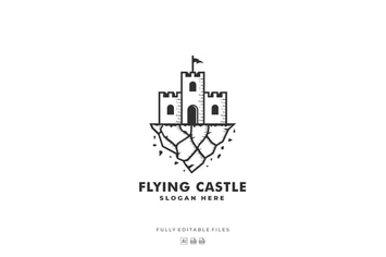 Flying Castle Line Art Style Logo Template