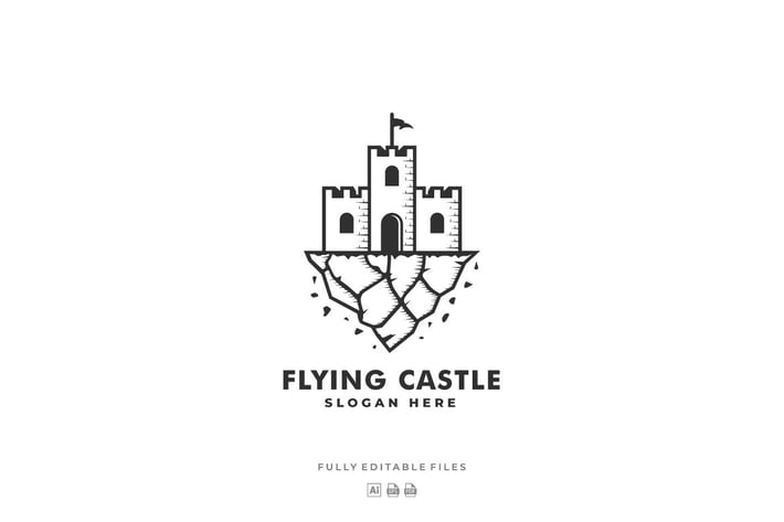 Flying Castle Line Art Style Logo Template