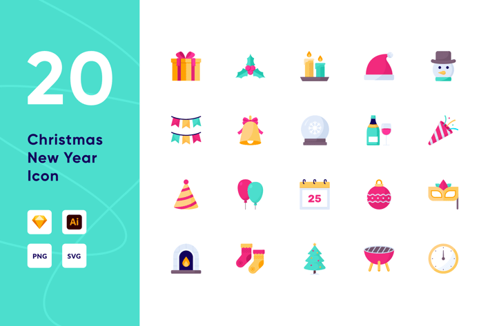 Merry Christmas And Happy New Year Icon