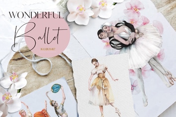 Watercolor ballet dancers illustrations set 