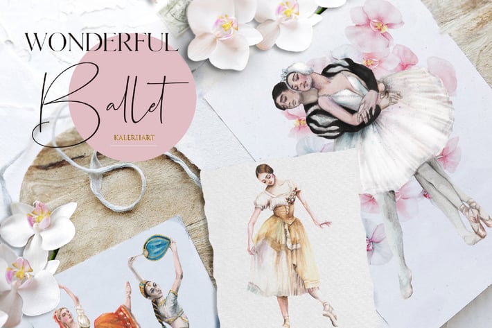 Watercolor ballet dancers illustrations set 