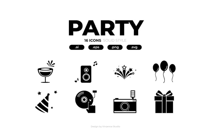 16 Party Solid Icons