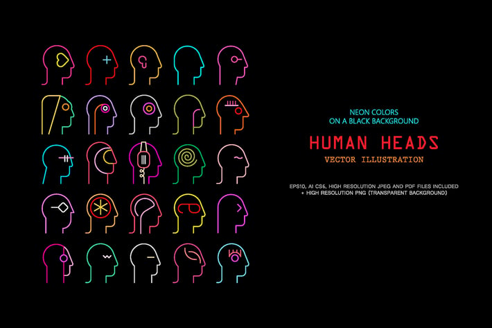 Human Head neon silhouettes vector illustration