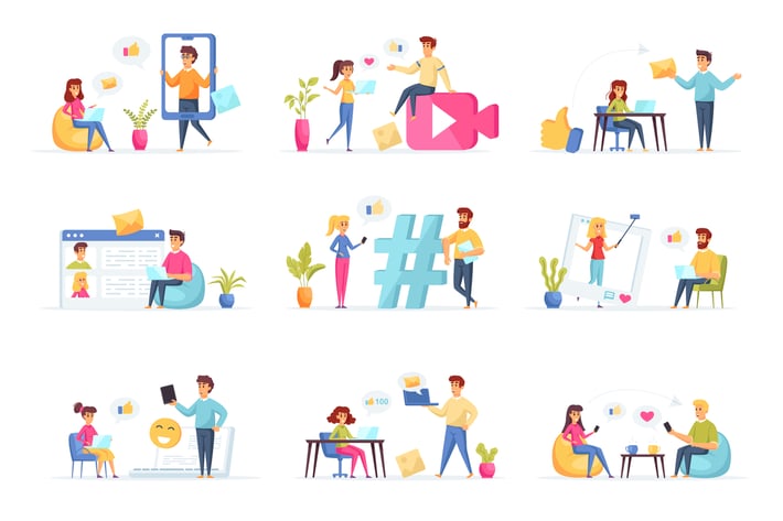 Social Media People Character Situation Scenes