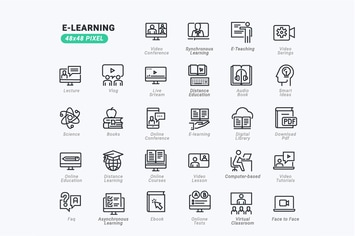 Thin Line Icons Set of 	Distance Education