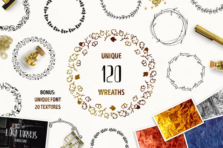 Handsketched Floral Frames 120 Unique Wreaths