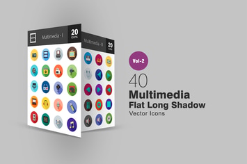 40 Multimedia Flat Long Shadow Icons