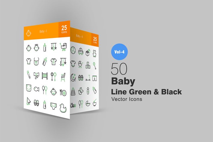 50 Baby Line Green & Black Icons