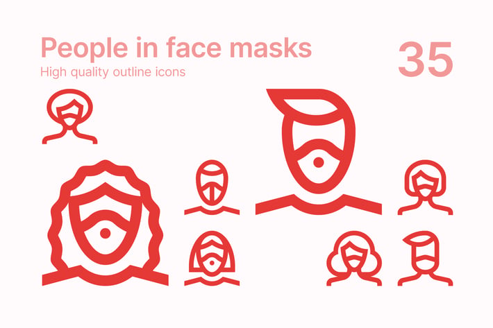 People in Face Masks Icons