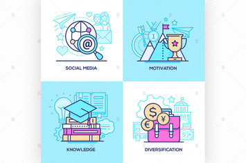 Marketing and education - line illustrations
