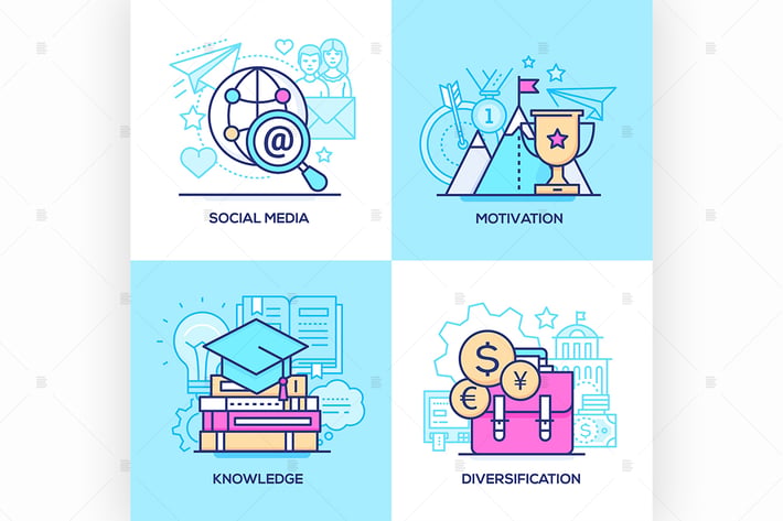 Marketing and education - line illustrations