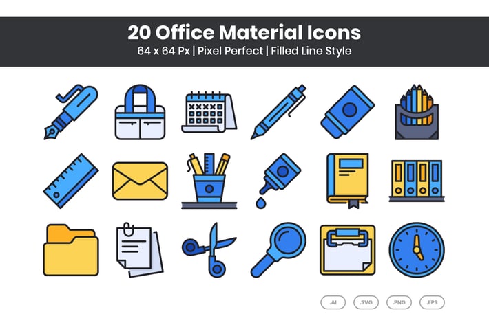 20 Office Material Icons Set - Filled Line