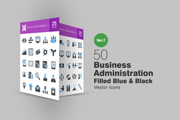 50 Business Administration Blue & Black Icons