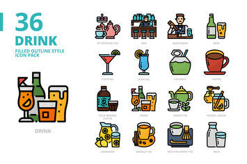 Drink Filled Outline Style Icon Set
