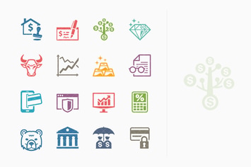 Colored Personal & Business Finance Icons - Set 1 