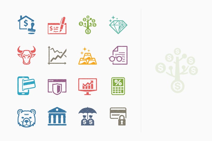 Colored Personal & Business Finance Icons - Set 1 