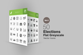 50 Elections Greyscale Icons