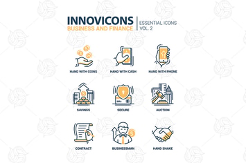 Set of modern office thin line flat design icons