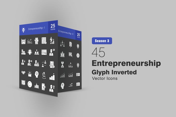 45 Entrepreneurship Glyph Inverted Icons