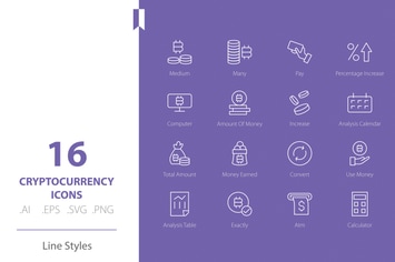 Cryptocurrency 3 Icon Set Line Styles