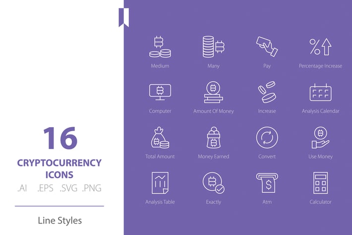 Cryptocurrency 3 Icon Set Line Styles