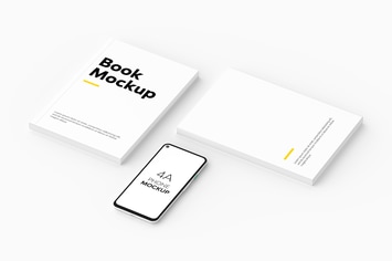 Book & 4A Phone Mockup
