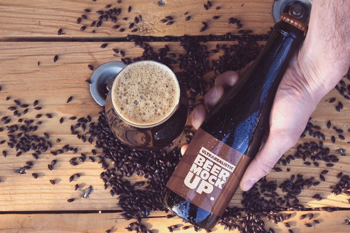 Beer & Hand Black Malt Mockup