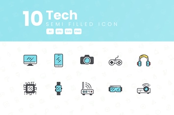 10 Tech Semi Filled Icon Collection