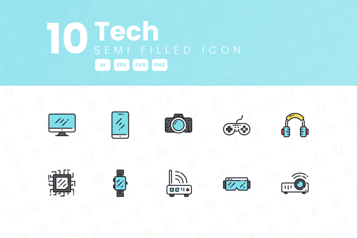 10 Tech Semi Filled Icon Collection