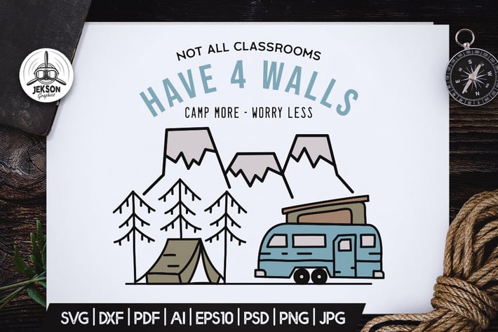 Camping Scene Badge Vector Vintage Graphic Logo