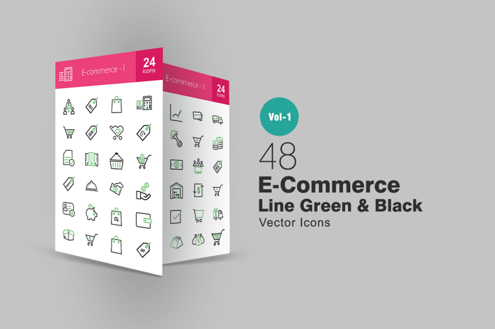 48 Ecommerce Line Green & Black Icons