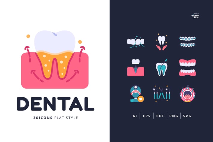36 Dental Flat Style Icons