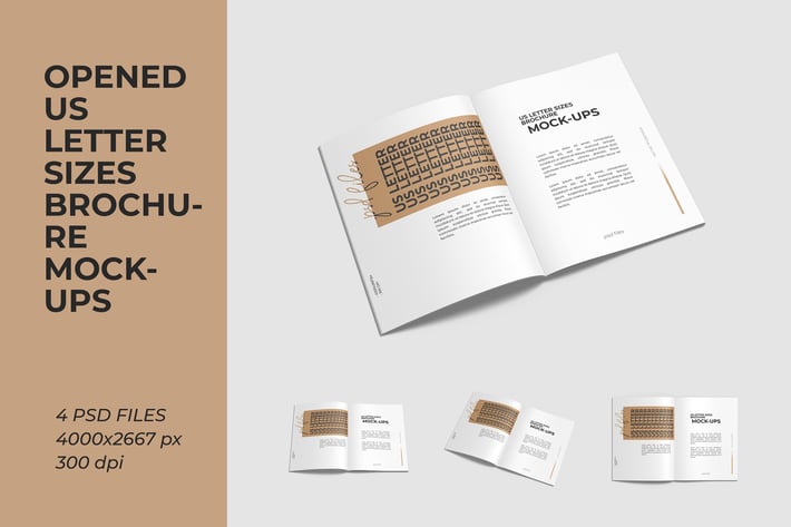 Opened brochure US Letter sizes mockups