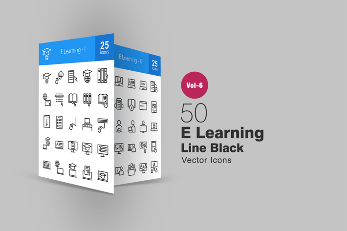 50 E-Learning Line Icons