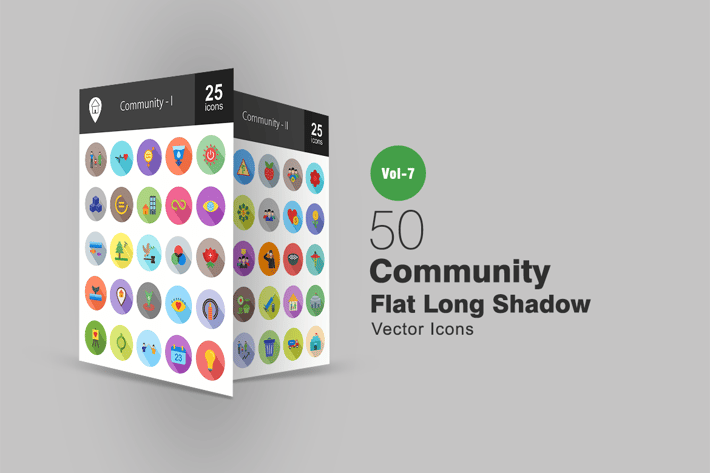 50 Community Flat Shadowed Icons