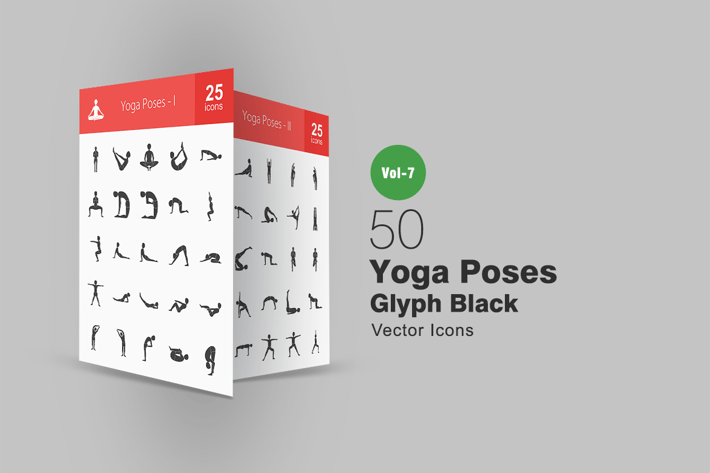 50 Yoga Poses Glyph Icons