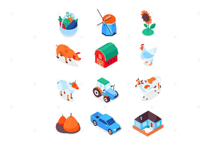 Farming and Agriculture - Modern Isometric Icons