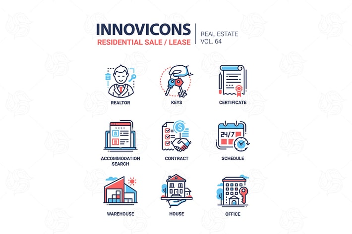 Residential sale and lease - line design icons set