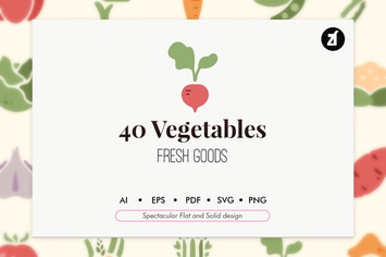 40 Vegetable elements in flat and solid design