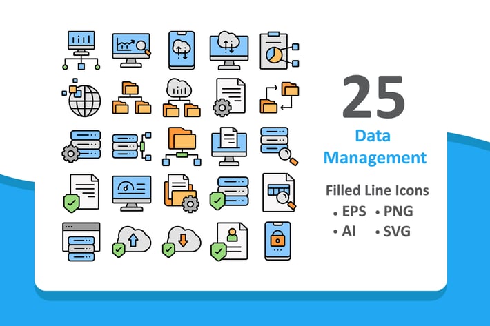 25 Data Management Icons - Filled Line