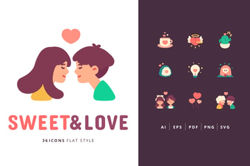 36 Sweet&Love Icons Flat Style