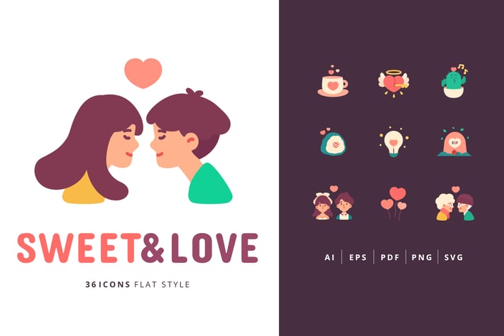 36 Sweet&Love Icons Flat Style