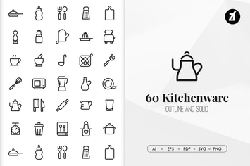 60 Kitchenware elements in minimal design