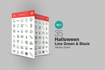 35 Halloween Line Green & Black Icons