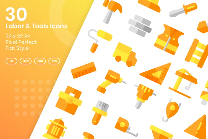 30 Labor & Tools Icons - Flat