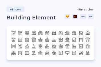 48 Building Element Line Style Icon Pack